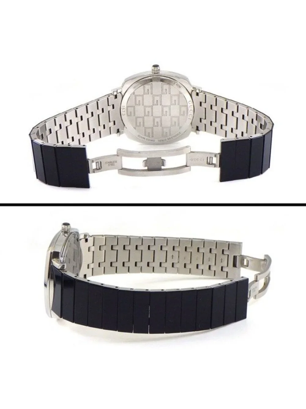 Gucci Watch Grip 157.3 Date White Dial Black Pvd SS Quartz Analog